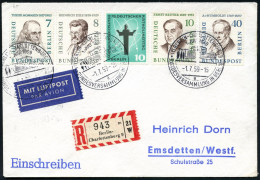 (1) BERLIN-CHARLOTTENBG.9/ A/ BUNDESVERSAMMLUNG IN BERLIN 1959 (1.7.) SSt (Messegelände) 3x Auf 10 Pf. Reuter, 40 Pf. Hu - Autres & Non Classés