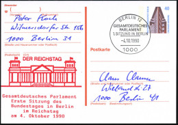 1000 BERLIN 12/ GESAMTDEUTSCHES/ PARLAMENT/ 1.SITZUNG IN BERLIN 1990 (4.10.) SSt Auf Amtl. P 40 Pf. Chilehaus  +  Zudruc - Autres & Non Classés