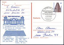 1000 BERLIN 12/ GESAMTDEUTSCHES/ PARLAMENT/ 1.SITZUNG.. 1990 (4.10.) SSt Auf Amtl. Orts-P 40 Pf. Chilehaus + Zudruck: 1. - Other & Unclassified