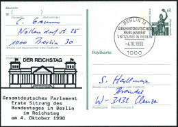 1000 BERLIN 12/ GESAMTDEUTSCHES/ PARLAMENT/ 1.SITZUNG IN BERLIN 1990 (4.10.) SSt Auf Amtl. P 60 Pf. Bavaria + Zudruck: G - Sonstige & Ohne Zuordnung