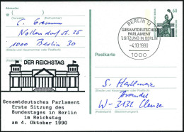 1000 BERLIN 12/ GESAMTDEUTSCHES/ PARLAMENT/ 1.SITZUNG IN BERLIN 1990 (4.10.) SSt Auf Amtl. P 60 Pf. Bavaria + Zudruck: G - Autres & Non Classés