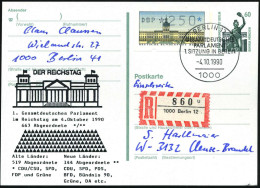 1 BERLIN 12/ GESAMTDEUTSCHES/ PARLAMENT/ 1.SITZUNG BERLIN 1990 (4.10.) SSt Amtl. P 60 Pf. Bavaria, Grün + Zudruck: 1. Ge - Autres & Non Classés