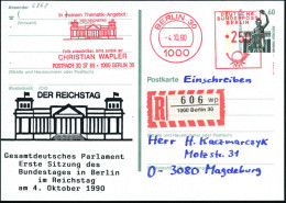 1000 BERLIN 30/ ..DER REICHSTAG.. 1990 (4.10.) AFS 250 Pf. (Reichstag) =  VE Auf Amtl. P 60 Pf. Bavaria ,grün + Zudruck: - Sonstige & Ohne Zuordnung