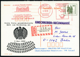 1000 BERLIN 30/ ..DER REICHSTAG.. 1990 (3.12.) AFS 260 Pf. = Reichstag Auf Amtl. VGO Antwort-P 30 Pf. Goethe/Schiller +  - Autres & Non Classés