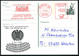 1000 BERLIN 30/ ..DER REICHSTAG.. 1990 (2.12.) AFS 020 Pf. = Reichstag Als VE Auf Amtl. P 60 Pf. Bavaria, Grün + Zudruck - Autres & Non Classés