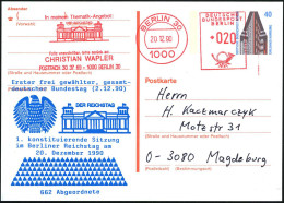 1000 BERLIN 30/ ..DER REICHSTAG.. 1990 (20.12.) AFS 020 Pf. = Reichstag Als VE Auf Amtl. P 40 Pf. Chilehaus + Zudruck: E - Autres & Non Classés