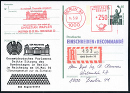 1000 BERLIN 30/ ..DER REICHSTAG.. 1991 (14.5.) AFS 250 Pf. = Reichstag Als VE Auf Amtl. P 60 Pf. Bavaria, Grün + Zudruck - Sonstige & Ohne Zuordnung