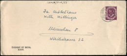 (22c) BONN BUNDESHAUS/ A A 1953 (7.3.) 2K-Steg = Hauspostamt Auf EF 40 Pf. Posthorn Auf Dienst-Bf. EMBASSY OF INDIA, Not - Andere & Zonder Classificatie