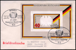 53 BONN 1/ 25 Jahre/ Deutscher Bundestag 1974 (7.9.) SSt Auf EF 40 Pf. Jubil.-Block "25 Jahre BRD" (Mi.Bl.10 EF) Inl.-Bf - Andere & Zonder Classificatie