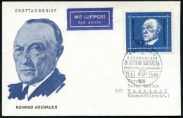 B.R.D. 1968 (19.4.) 50 Pf. Adenauer, EF Aus Block (Mi.557, EF,+ 17.-EUR) + ET-SSt.: 53 BONN 1.., Inl.-Flp.-FDC-SU  (Bo.1 - Andere & Zonder Classificatie