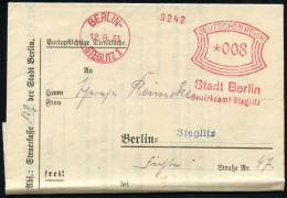 BERLIN-/ STEGLITZ/ Stadt Berlin/ Bezirksamt Steglitz 1933 (12.8.) AFS Francotyp Auf Orts-Faltbf. Mit Inhalt: Hauszinsste - Otros & Sin Clasificación