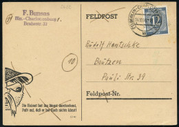 (1) BERLIN-CHARLOTTENDORF 2/ W 1946 (14.10.) 2K-Steg Auf EF 12 Pf. Ziffer, Grau Auf Aptierter Feldpost-Propaganda-Kt.: D - Autres & Non Classés