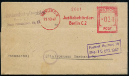 BERLIN C 2/ Justizbehörden/ Berlin C 2 1947 (11.10.) AFS Francotyp "Hochrechteck" + Abs.-3L: Auslandsstrafregister Berli - Otros & Sin Clasificación