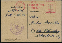 (1) BERLIN-ZEHLENDORF 1/ LANDGERICHT/ BERLIN 1949 (25.11.) AFS Francotyp 008 Pf. + Viol. HdN (Justitia) Ortskt., Vollstr - Autres & Non Classés