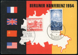 (1) BERLIN W35/ VIER-/ MÄCHTE-/ KONFERENZ 1954 (25.1.) SSt Auf MiF 20 Pf. 4-Mächte-Konferenz (Mi.116) + DDR 12 Pf. 4-Mäc - Autres & Non Classés