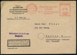 (1) BERLIN-CHARLOTTENBG.5/ Kammergericht.. 1954 (19.8.) AFS 070 Pf. + Viol. Hinweis-2L: Nachsenden Innerhalb Von/Westber - Other & Unclassified