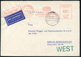 (1) BERLIN-BORSIGWALDE/ DMW/ DT.WAGGON-U./ MASCHINENFABRIKEN.. 1958 (1.8.) AFS Francotyp 025 Pf. = Vorausfrankierter Ant - Otros & Sin Clasificación