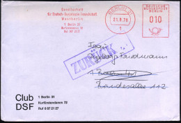 1 BERLIN 31/ Gesellschaft/ Für Deutsch-Sowjetische Freunschaft/ Westberlin.. 1970 (21.8.) Seltener AFS Postalia Aus West - Autres & Non Classés