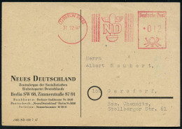 (1) BERLIN SW 68/ ND 1947 (31.12.) AFS Francotyp "Posthorn" Auf Firmen-Kt.: NEUES DEUTSCHLAND, Zentralorgan Der Sozialis - Other & Unclassified