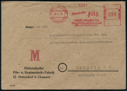 DITTERSDORF/ Bei CHEMNITZ/ Dittersdorfer Filz.. 1946 (30.4.) Seltener, Aptierter AFS Francotyp "Hakenkreuz" = Entfernt + - Autres & Non Classés