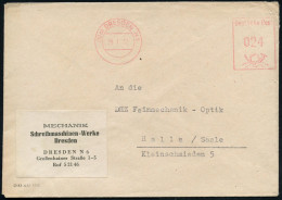 (10a) DRESDEN N 6 1952 (29.1.) Aptierter AFS Francotyp Ohne Werbeklischee Auf überklebtem Firmen-Bf.: MECHANIK Schreibma - Autres & Non Classés