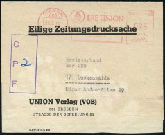 806 DRESDEN/ DIE UNION.. 1976 (25.5.) AFS 025 Pf. A.Zeitungs-SB: UNION Verlag (VOB), Seltene Portostufe = 3.Gew.Stufe Dr - Other & Unclassified