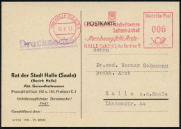 (19a) HALLE (SAALE) 1/ FDGB/ Gewerkschaft Gesundheitswesen/ Sachsen-Anhalt/ Abrechnungsstelle Ärzte.. 1953 (15.6.) AFS F - Autres & Non Classés