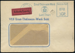 SUHL 1/ Ernst-Thälmann-Werk/ VEB/ TW 1059 (22.8.) Blauer AFS Francotyp 070 Pf. Auf Firmen-Bf.: VEB Ernst Thälmann.. = Ko - Autres & Non Classés