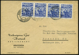 D.D.R. 1956 (1.10.) 10 Pf. "10 Jahre Bodenreform", Reine MeF: Vertikaler 4er-Streifen (Neubausiedlung, Maurer) Sauber Ge - Other & Unclassified