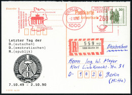 D.D.R. /  V.G.O. /  BERLIN 1990 (2.10.) AFS 260 Pf. (Brandenbg. Tor) Als VE Auf Amtl. Frage-P 30 Pf. VGO Goethe/Schiller - Autres & Non Classés