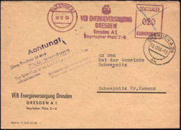 DRESDEN A1/ VEB ENERGIEVERSORGUNG../ ZKD 1958 (10.12.) Lila AFS 020 Pf., Wertrahmen Durchkreuzt + Viol. 7L: ..Diese Send - Autres & Non Classés