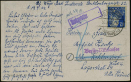 BAD SUDERODE/ *(OSTHARZ)/ B 1949 (20.8.) 1K-Brücke Auf EF 12 Pf. Engels + Viol. Ra.: Nachgebühr = Bln-Zehlendorf = Post- - Autres & Non Classés