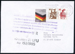 Wunstorf 1 1986 (16.1.) 80 Pf. "40 Jahre Eingliederung Vertriebener" U.a. , Schw. 4L: RETOUR/cf/circulaire BI UPU/no 153 - Other & Unclassified