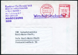 3005 MAGDEBURG/ X/ DEUTSCHE POST 1990 (19.6.) PFS "Posthorn" 15 Pf. = "Wirtschaftsdrucksache", Nur Bis 2.10.1990 ! , Vio - Autres & Non Classés