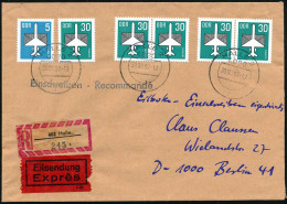 DDR 1990 (30.6.) 1K-Segment 4020 HALLE 2/i = Bahnhofs-PA 3x Auf Flugzeug 5 Pf. U. 5x 30 Pf., Satzreine Frankatur + RZ; 4 - Other & Unclassified