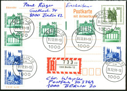 BERLIN 1991 (31.12.) 1K-Segment 1000 BERLIN 12/bw = Maschinen-Tagesstpl.! + West-RZ: 1000 Berlin 12/v E = Versandstelle  - Autres & Non Classés