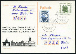 1000 BERLIN 30/ Bg 1990 (2.10.) 1K-Segment (= Berlin-Schöneberg) Auf Amtl. P 30 Pf. VGO Goethe/Schiller + Zudruck: ..BER - Sonstige & Ohne Zuordnung