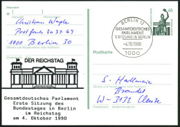 1000 BERLIN 12/ DEUTSCHE/ EINHEIT/ STAATSAKT.. 1990 (3.10.) SSt = Hauspostamt Reichstag + Mobiles Postamt Am Reichsag Au - Autres & Non Classés