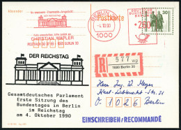 1000 BERLIN 30/ ..DER REICHSTAG.. 1990 (4.10.) AFS Francotyp 260 Pf. = Reichstag Als VE Auf Amtl.P 30 Pf. Goethe/ Schill - Autres & Non Classés