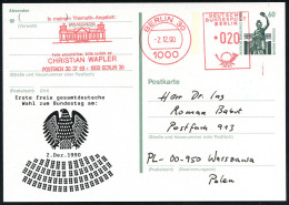 1000 BERLIN 30/ ..DER REICHSTAG.. 1990 (2.12.) AFS Francotyp 020 Pf. (Reichstag) Als VE Auf Amtl. P 60 Pf. Bavaria, Grün - Autres & Non Classés