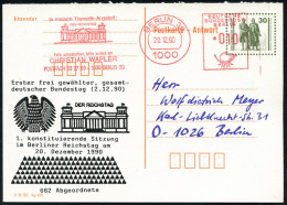 1000 BERLIN 30/ ..DER REICHSTAG.. 1990 (20.12.) AFS Francotyp 010 Pf. = Reichstag Als VE Auf Amtl. VGO Antwort-P 30 Pf.  - Sonstige & Ohne Zuordnung