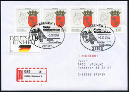 28195 BREMEN 1/ Tag Der/ Deutschen Einheit.. 1994 (3.10.) SSt (Bremer Wappen) 2x Auf 4er-Streifen 100 Pf. Bremen + Selbs - Other & Unclassified