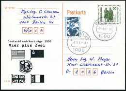 BERLIN /  VGO 1990 (2.10.) Amtl. P 30 Pf. VGO Goethe/Schiller , Oliv + Zudruck: Deutschland-Verträge 1990, Vier Plus Zwe - Other & Unclassified