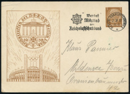 BERLIN-CHARLOTTENBG.2/ RLB/ Werdet Mitglied/ Im/ Reichsluftschutzbund 1937 (1.8.) MWSt Auf PP 3 Pf.: N.S.K.O.V.-Treffen  - Monumenten