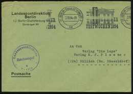 (1) BERLIN-CHARLOTTENBURG 2/ Ca/ BERLINER/ FESTWOCHEN 1954 (2.10.) Band-MWSt = Brandenbg. Tor Ohne Quadriga , Postdienst - Denkmäler