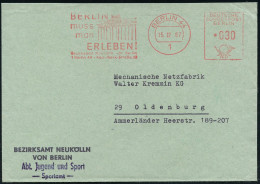 1 BERLIN 44/ BERLIN/ Muss/ Man/ ERLEBEN!/ Bezirksamt Neukölln 1968 (11.2.) AFS Francotyp = Brandenbg. Tor (mit Quadriga  - Monumenten