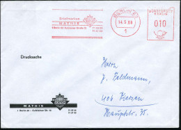 1 BERLIN 62/ Briefmarken/ MATHIS/ AUKTION.. 1969 (5.2.) Seltener AFS Francotyp = Brandenbg. Tor , Motivgl. Firmenbf. (Dü - Monumenten