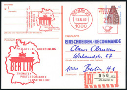 1000 BERLIN 30/ PHILATELIE GRENZENLOS/ BERLIN.. 1990 (3.10.) AFS Francotyp 250 Pf. = Brandenbg. Tor Auf Amtl. P 40 Pf. C - Monumentos