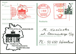 1000 BERLIN 30/ PHILATELIE GRENZENLOS/ BERLIN.. 1990 (3.10.) AFS Francotyp 020 Pf. Auf Amtl. P 66 Pf. Bavaria + Motivgl. - Monuments