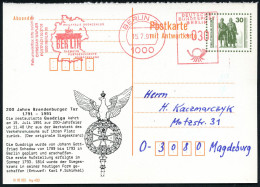 1000 BERLIN 30/ PHILATELIE GRENZENLOS/ BERLIN.. 1991 (15.7.) AFS Francotyp 030 Pf. = Brandenbg. Tor Als VE Auf Amtl. P 3 - Denkmäler